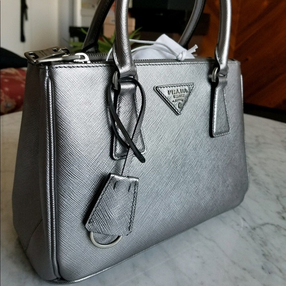 Prada Silver Mini Galleria Saffiano Bag - Picture 6 of 8